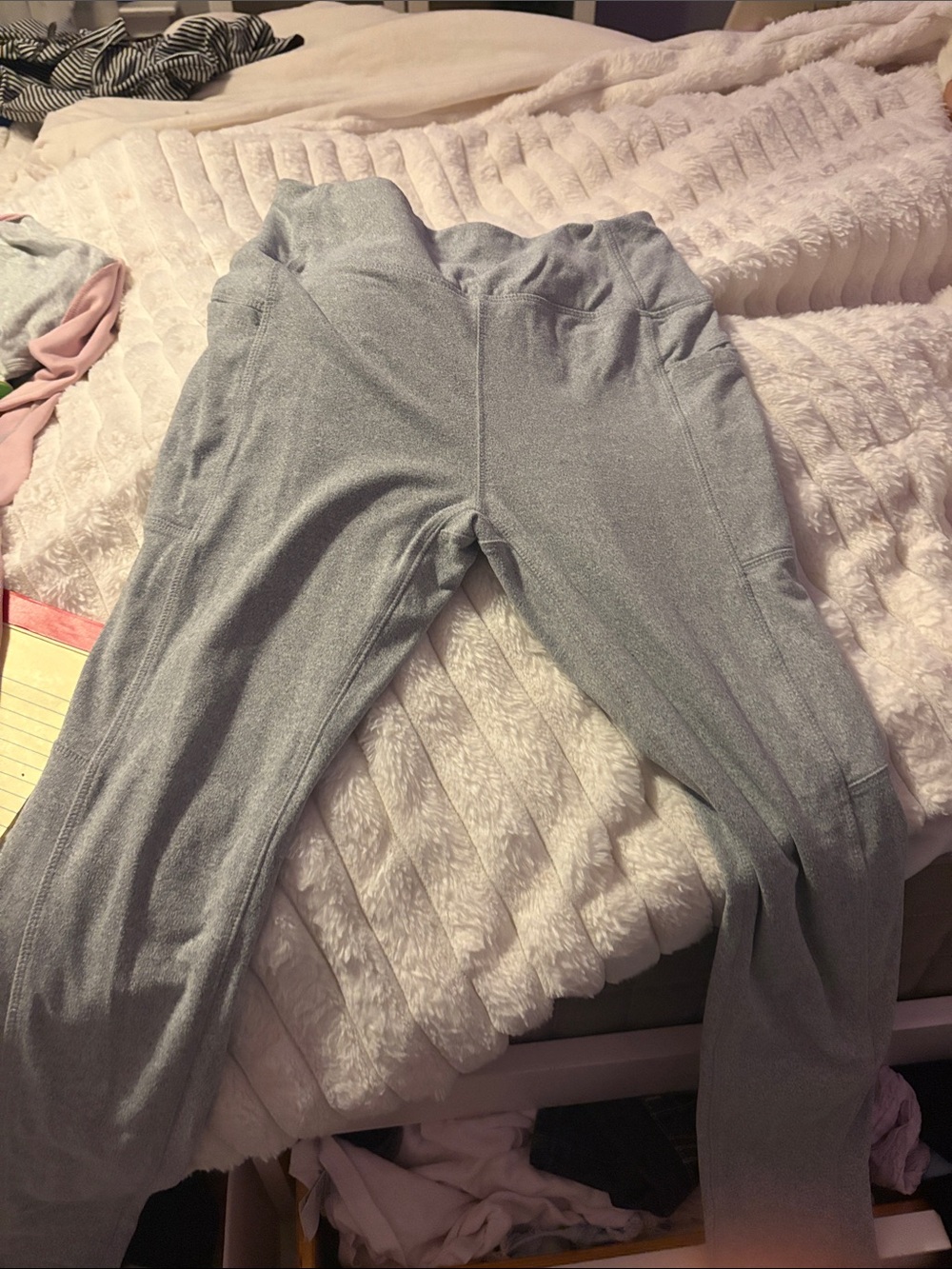 Grey leggings, soft athletic phone pocket